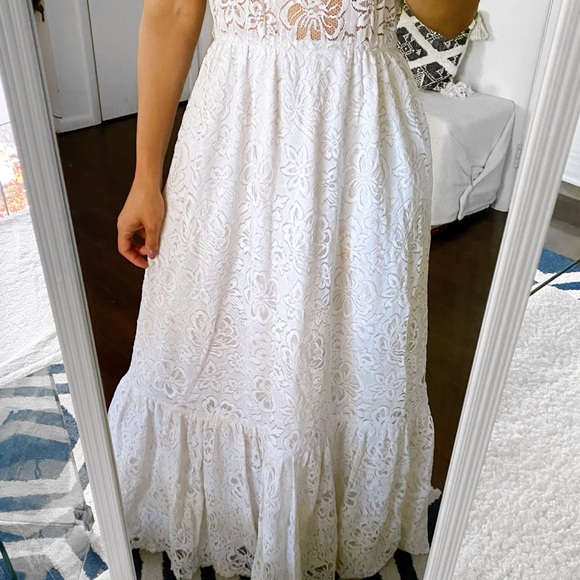 💍 VINTAGE ILGWU UNION MADE TALL CROCHET OPEN SHOULDER WEDDING GOWN! - Picture 7 of 16